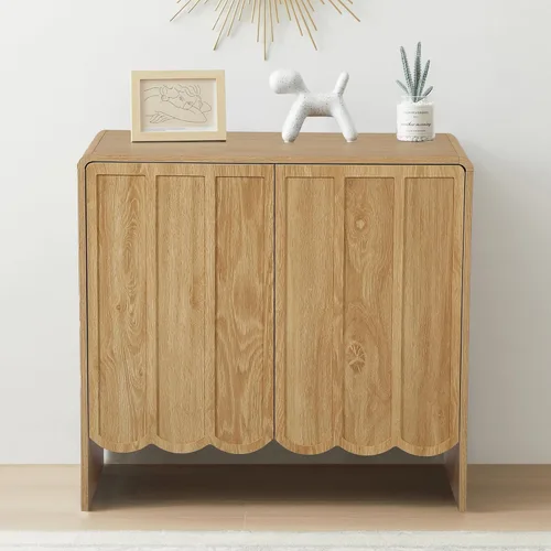 Miniatura 3 de ORRD Aparador Buffet de Acento, Gabinetes de Almacenamiento con 2 Puertas, Gabinete de Madera Estilo Granja con Estantes Ajustables y Panel Ondulado