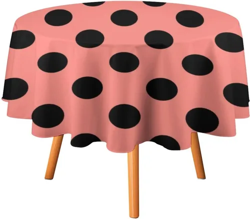 Miniatura 21 de Mantel redondo lavable de lunares negros sobre beige de 50 pulgadas para cocina, comedor, fiesta, decoración moderna