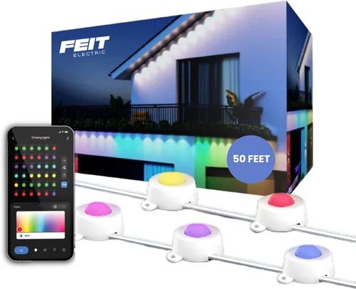 Feit Electric - Luces exteriores permanentes inteligentes RGBIC con luz de cadena de blanco ajustable, luces LED de Navidad de 50 pies, WiFi de