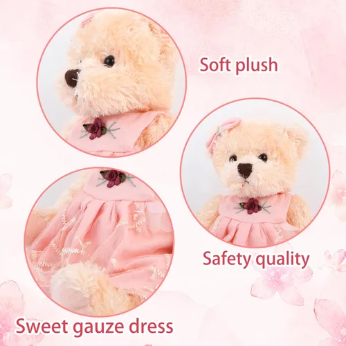 Miniatura 2 de Oso de peluche pequeño en un vestido, lindo juguete de peluche suave, regalo para bebés, niños y niñas en Navidad o día de San Valentín