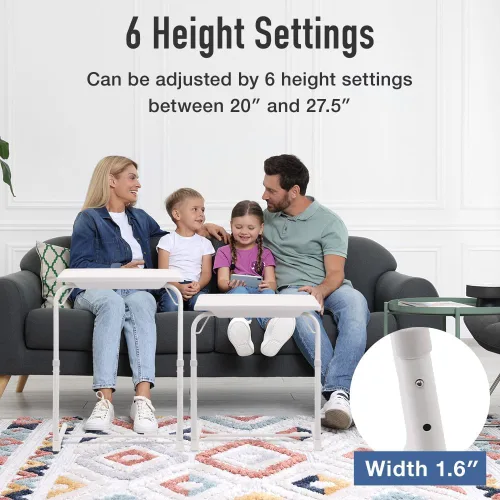 Miniatura 4 de Japard Mesa plegable para TV, mesita de noche pequeña con soporte para tazas, ajustable de 6 alturas y 3 ángulos de inclinación (negro, 2 piezas)