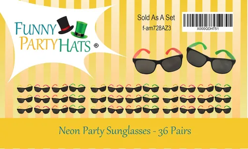 Miniatura 8 de Funny Party Hats Gafas de sol de neón - Paquete de 36 - Gafas de sol a granel - Gafas de fiesta - Fiesta en la piscina - Recuerdos de fiesta