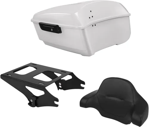 Miniatura 30 de TCT-MOTORPARTS Atlas Silver Metálico Maletero de Viaje Modificado con Respaldo y Montaje en Rack Adecuado para Harley Touring 14-25 Street Glide