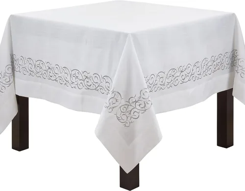 Miniatura 5 de Saro Lifestyle Mantel bordado de voluta, plateado, 50"x70
