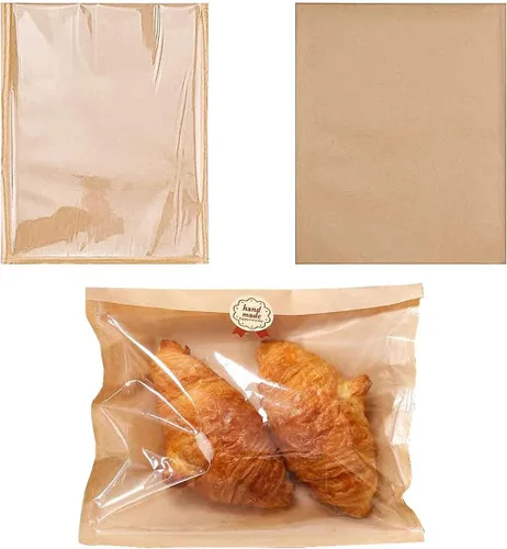 Bolsas de panadería con ventana de 8 x 10 pulgadas, 100 unidades SKraft de papel sándwich marrón, pequeñas bolsas planas enceradas, bolsas de donas,