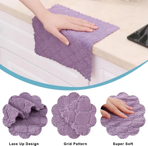 Miniatura 2 de Homaxy - Paquete de 12 trapos de cocina (10 x 10 pulgadas, morado), de terciopelo coral, supersuaves y absorbentes, de secado rápido, paño