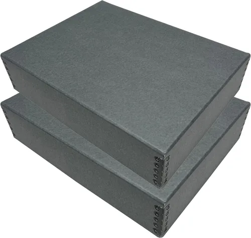 Lineco Museum - Caja de almacenamiento frontal de archivo, diseño de frente abatible, 9.75 x 12.75 x 3 pulgadas. Libre de ácidos con borde de metal.