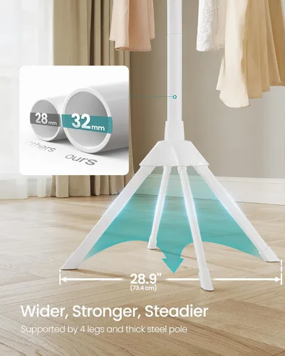 Miniatura 5 de SONGMICS Estante de secado de ropa, con varillas de bambú para colgar, estante de lavandería plegable de metal, ahorro de espacio, aireador