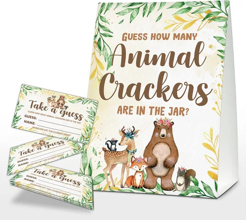 Miniatura 5 de How Many Animal Crackers Are In The Jar, juego de baby shower floral bohemio rosa rubor, decoración de baby shower de animales de la selva safari