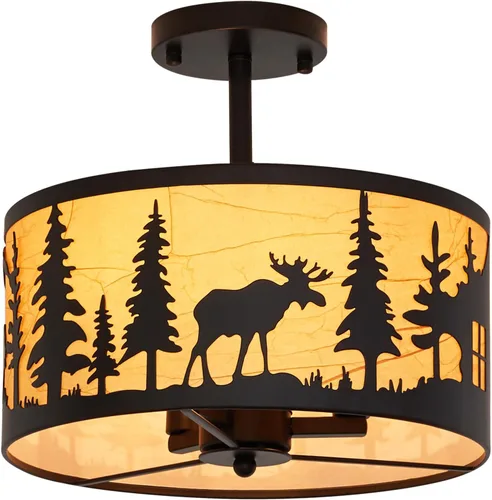 Miniatura 10 de Accesorio de Lámpara de Techo Rústica de Granja de Montaje Semi-Empotrado, 3 Luces Base E12 Accesorios de Luz de Metal Redondo Negro para Cocina