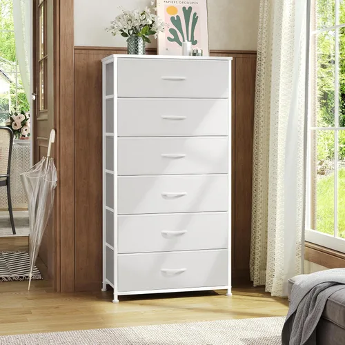 Miniatura 9 de Crestlive Products Cómoda para dormitorio con 6 cajones, cajonera alta, cómodas blancas muebles de dormitorio, unidad organizadora de almacenamiento