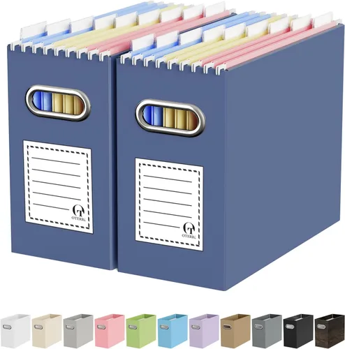 Miniatura 67 de Oterri Caja organizadora de archivos de cartón para colgar carpetas de archivos, tamaño carta, caja de archivos para escritorio de computadora