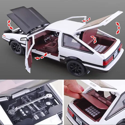 Miniatura 6 de 1/24 - Modelo de automóvil con inicial D Trueno AE86, juguete deportivo para niños y adultos, vehículos de tracción (tipo C negro)