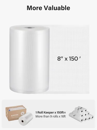 Miniatura 4 de Kootek Bolsas selladoras al vacío de 8 x 150 pies para alimentos con dispensador de cortador, bolsas de sellado al vacío de grado comercial, sin
