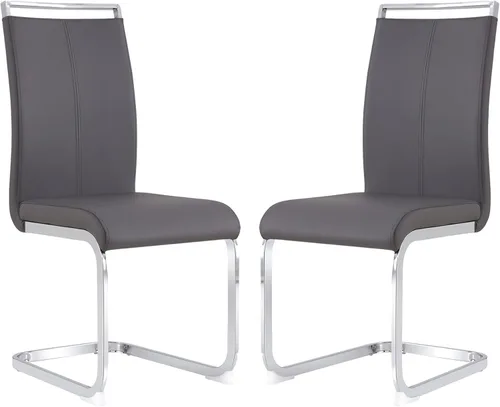Miniatura 34 de gopop Juego de sillas de comedor, sillas modernas de metal con asiento acolchado de piel sintética, respaldo alto y patas cromadas resistentes, claro