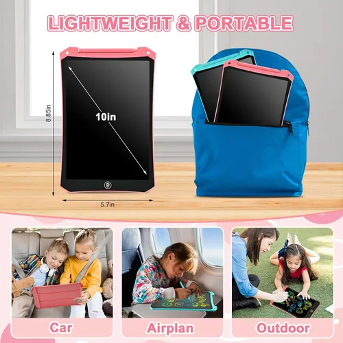Miniatura 7 de Tableta de escritura LCD, paquete de 2 juguetes para niños pequeños, almohadilla de dibujo de 10 pulgadas, artículos esenciales de viaje para niños