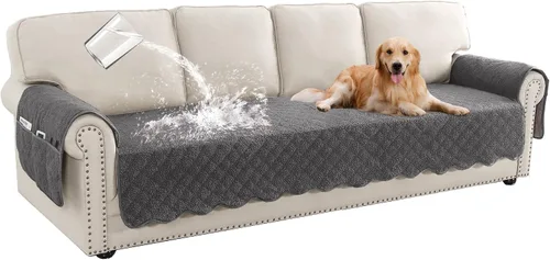 Miniatura 8 de Turquoize Fundas de sofá impermeables para perros, fundas protectoras para mascotas, fundas de sofá lavables con bolsillo lateral para sofá de 3