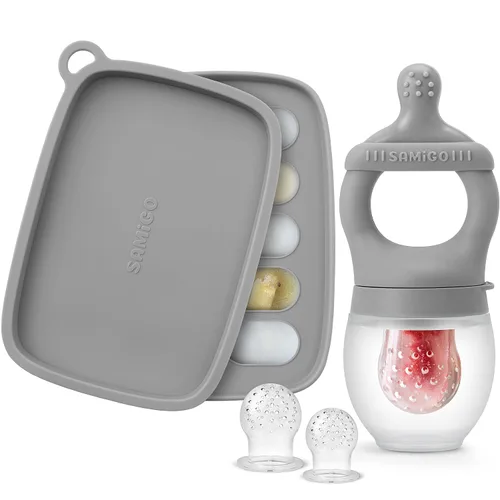 Miniatura 10 de SAMiGO Alimentador de frutas para bebés y moldes para paletas de leche materna, mordedor de frutas de silicona, chupete para aliviar la dentición