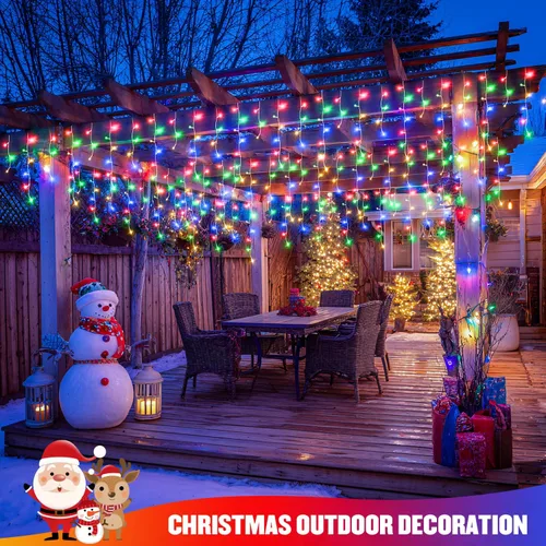 Miniatura 6 de JMEXSUSS 400 luces LED de Navidad de carámbano de 38.8 pies con control remoto, tira de luces multicolor para exteriores enchufables, 8 modos