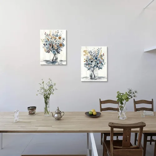 Miniatura 7 de Hardy Gallery Arte de Pared en Lienzo con Pintura Floral: Ramo de Flores Abstractas en Botella de Vidrio, Impresión de Imagen para Comedor
