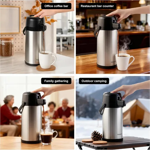 Miniatura 7 de Airpot - Jarra de café para mantener el calor, dispensador de café térmico de 102 oz/3 litros con bomba, dispensador de bebidas calientes de acero