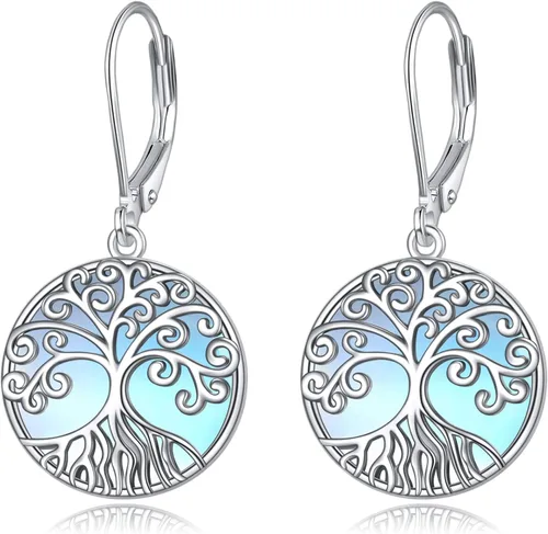 Miniatura 120 de Aretes colgantes con forma de lágrima de filigrana de piedra lunar de plata de ley 925 con cierre de palanca para mujer, regalos de joyería