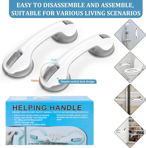 Miniatura 2 de Paquete de 2 barras de agarre para ducha para bañeras y duchas, barras de agarre de 12 pulgadas para baño con fuerte agarre de ventosa, barra de Gris