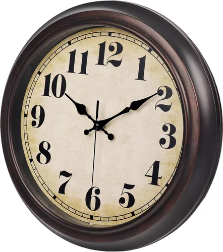 Miniatura 2 de 45MinST Reloj de pared grande vintage de 13 pulgadas rojo-marrón, de cuarzo, funciona con batería, movimiento silencioso y preciso sin tictac con 13