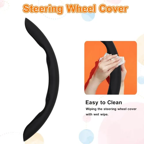Miniatura 5 de 3 piezas Funda de Volante de Cuero Nappa - Ajuste a Presión de 15 Pulgadas Protector de Volante de Coche Antideslizante, Accesorios Universales