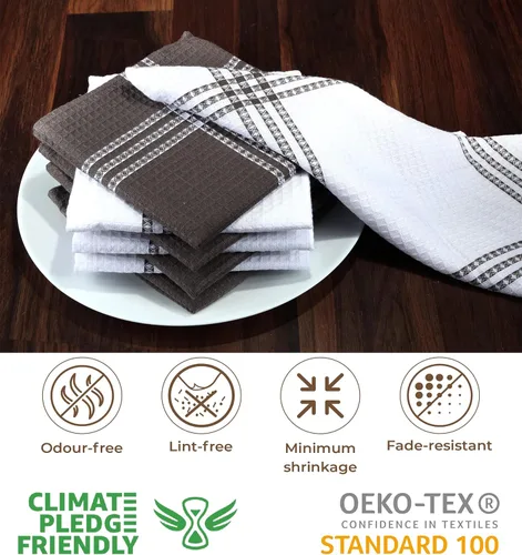 Miniatura 3 de Juego de paños de cocina de algodón Urban Villa de 8 piezas, paño de cocina de waffle 30x30 cm, paños de cocina altamente absorbentes y suaves