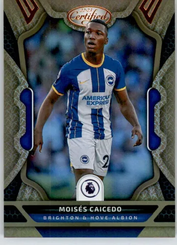 Tarjeta de intercambio oficial de fútbol de la Premier League #134 Moises Caicedo Brighton & Hove Albion 2022-23 certificada por Panini Chronicles