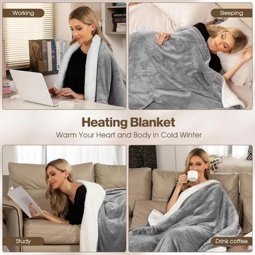 Miniatura 6 de Manta térmica eléctrica tamaño Queen 84 x 90 pulgadas, manta eléctrica con 6 ajustes de calor y 1-10 horas de tiempo de apagado automático, lavable