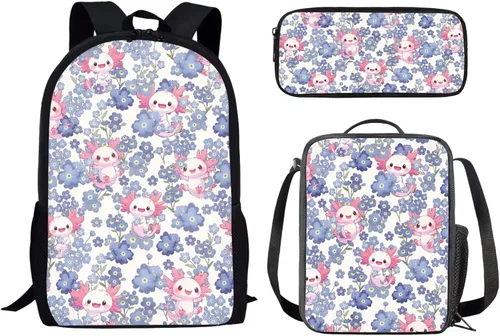 Miniatura 30 de Paquete de 3 bolsas escolares con estampado de bandera estadounidense para niños, mochila de gran capacidad para laptop, con cremallera, estuche