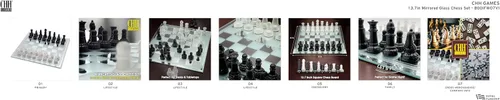 Miniatura 8 de Juego de ajedrez de vidrio esmerilado negro de vanguardia con tablero de espejo