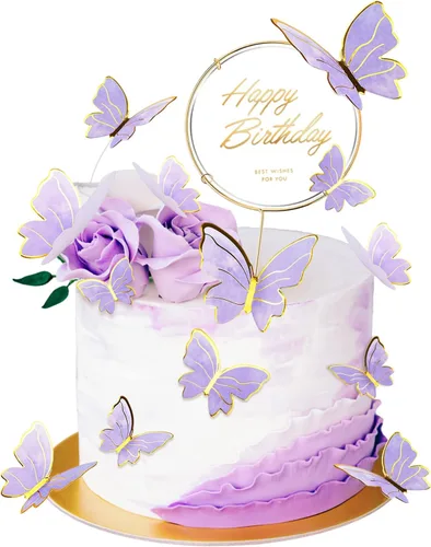 21 Piezas de Adornos de Mariposa para Pastel con Adornos de Pastel de Feliz Cumpleaños, Mariposas 3D en Rosa y Oro para Pastel, Adornos de Pastel