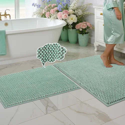 Miniatura 22 de BSICPRO Juego de alfombras de baño 2 piezas - Tapetes de baño de chenilla antideslizantes - Gruesa y suave alfombra absorbente de salvia para baño