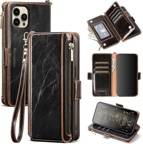 Miniatura 13 de Antsturdy Funda tipo cartera compatible con iPhone 12 Mini, funda de piel sintética con bloqueo RFID, funda para teléfono para mujeres y hombres