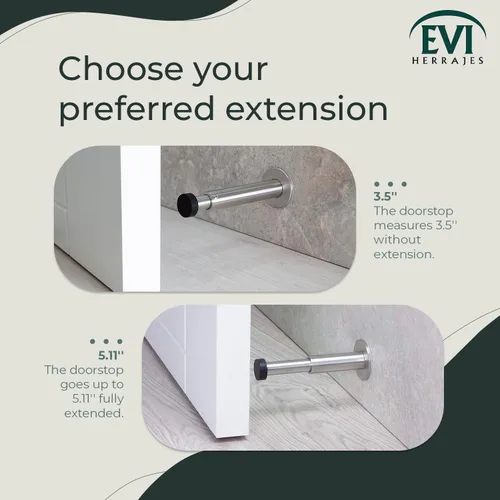 Miniatura 7 de Tope de puerta montado en la pared Adhesivo o atornillado Ajustable de 3.5" a 5,10" Acero inoxidable EVI Acero inoxidable - Silicona negra