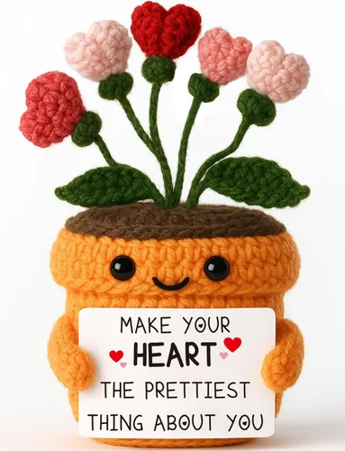 Miniatura 28 de MAMAGIFTREE Planta en maceta de ganchillo a mano con tarjeta I Love You More – Divertido ramo de corazón romántico, regalo eterno hecho a mano
