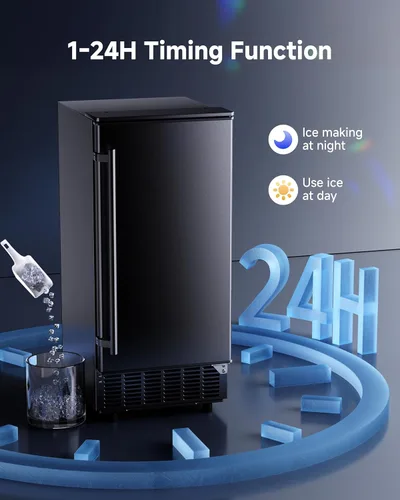 Miniatura 8 de Máquina de hielo para debajo del mostrador con bomba de drenaje, 80 libras/día, almacenamiento de 24 libras, limpieza automática, temporizador de 24