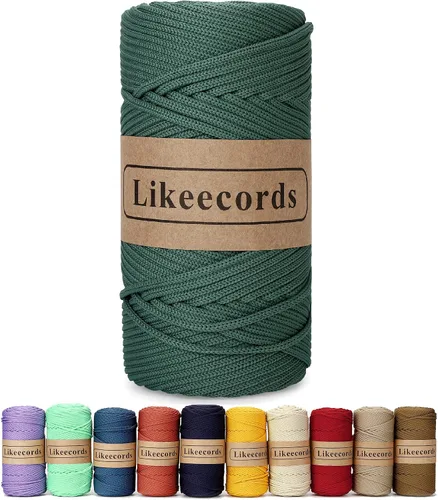 Likeecords Cordón de macramé trenzado de poliéster de 0.157 in, 140 yardas/426 pies, hilo elástico para bolsa de ganchillo para manualidades, Verde