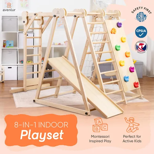 Miniatura 2 de Avenlur Gimnasio de juego interior de 8 en 1 – Gimnasio de la selva para niños pequeños de 2 a 6 años – Juego de escalada de madera para patio