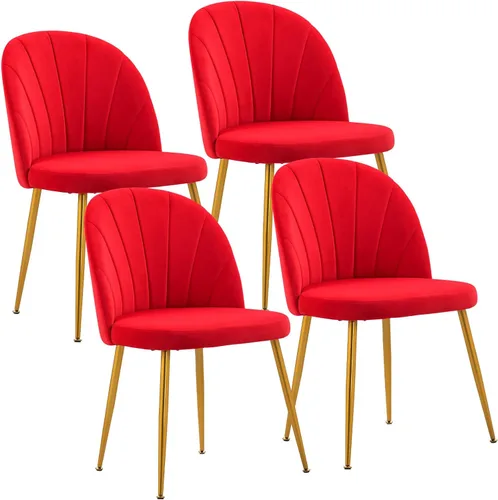 Juego de 4 sillas de comedor de terciopelo, sillas de comedor modernas tapizadas de mediados de siglo, sillas decorativas sin brazos con patas