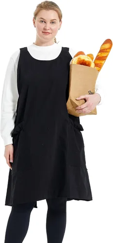 Miniatura 23 de Delantales grandes de talla grande para mujer con bolsillos de algodón y lino para hornear cocina