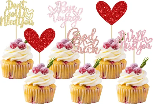 Miniatura 12 de 1 paquete de decoración para tartas con purpurina de corazón de buena suerte para cambio de trabajo, despedida de jubilación, graduación, temática