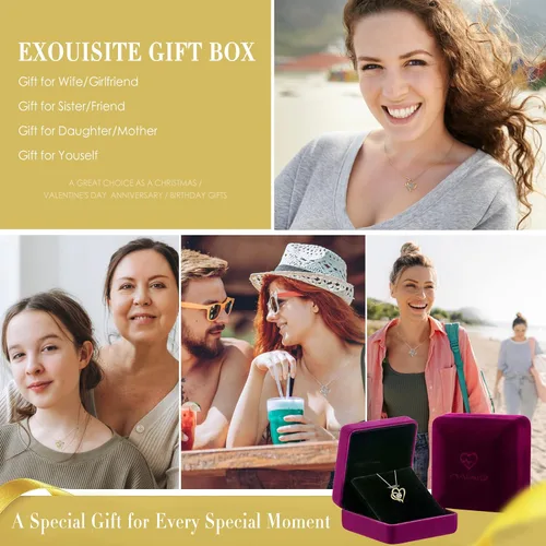Miniatura 5 de Collar de corazón de amor para mujer, plata de ley 925, chapado en oro, juego de 5A CZ para niñas, collar de aniversario, cumpleaños, joyería