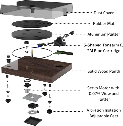 Miniatura 8 de Fluance RT84 - Tocadiscos de vinilo de alta fidelidad de referencia con cartucho azul Ortofon 2M, motor de control de velocidad, peso de récord