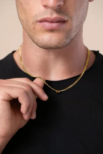 Miniatura 8 de Galis Classic Chains For Men - Cuban Link Chain with Small Bead Pendant, Diamond-Cut Stainless Steel, Waterproof Silver Plated Men's Necklace, Gold