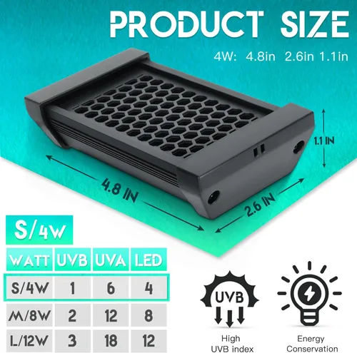 Miniatura 3 de Lámpara LED regulable UVB para reptiles, 8000 horas de duración UVB para una vida útil mucho más larga, ciclos ajustables de 4/8/12 horas, adecuada