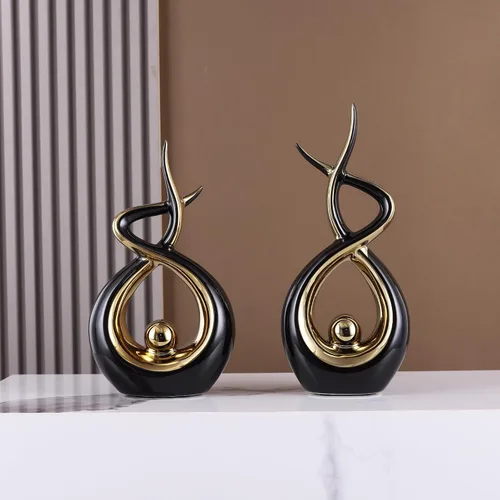 Miniatura 8 de Escultura moderna de cerámica abstracta dorada y negra, estatuas de Knick Knacks para sala de estar, estante, soporte de TV, mesa de café, comedor